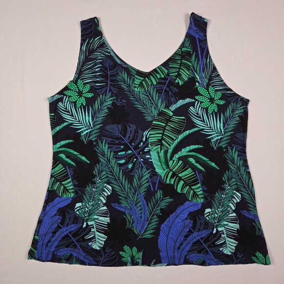 Ellos Tropical Leaf Print Tank Top Womens M Sleeveless Rayon Green Resort Boho - Picture 6 of 10